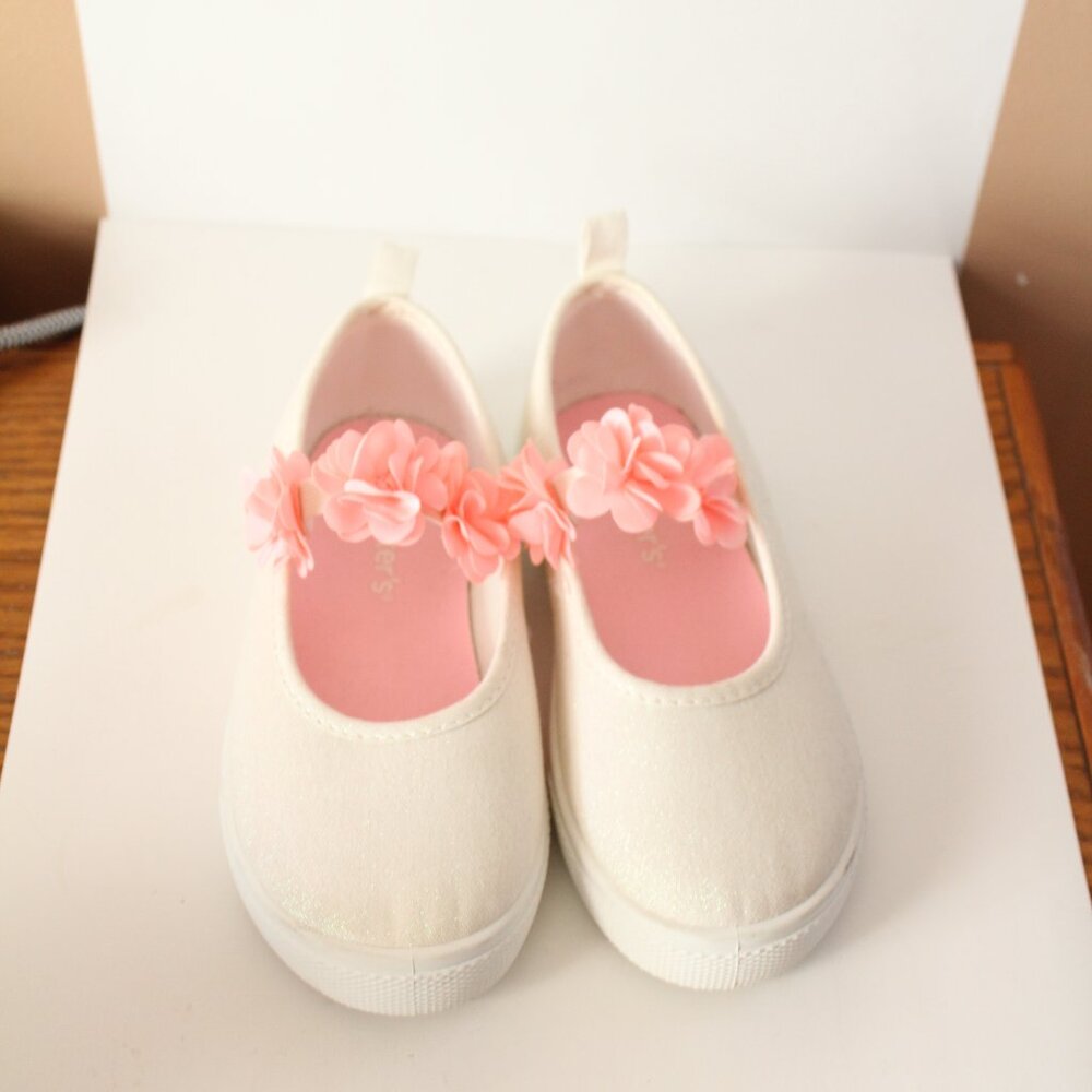 ☀️ 4/$20 Carters Size 12 Cream Canvas Dress Shoes Easter
